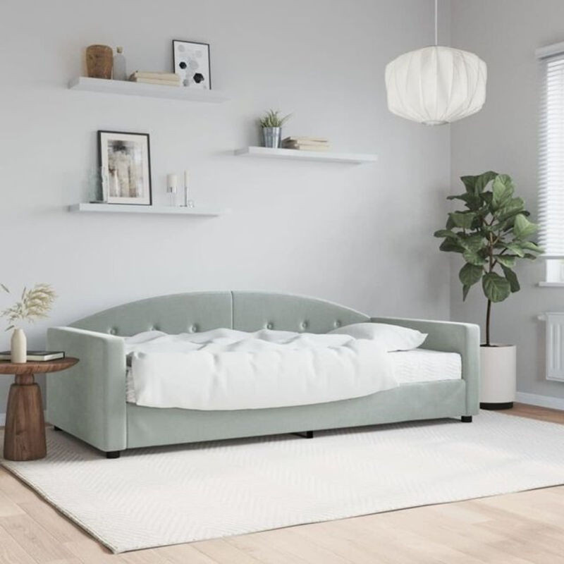 vidaxl Tagesbett mit Matratze aus Samt und Metall in Grau, B/T/H: 90 x 190 cm - Bild 1