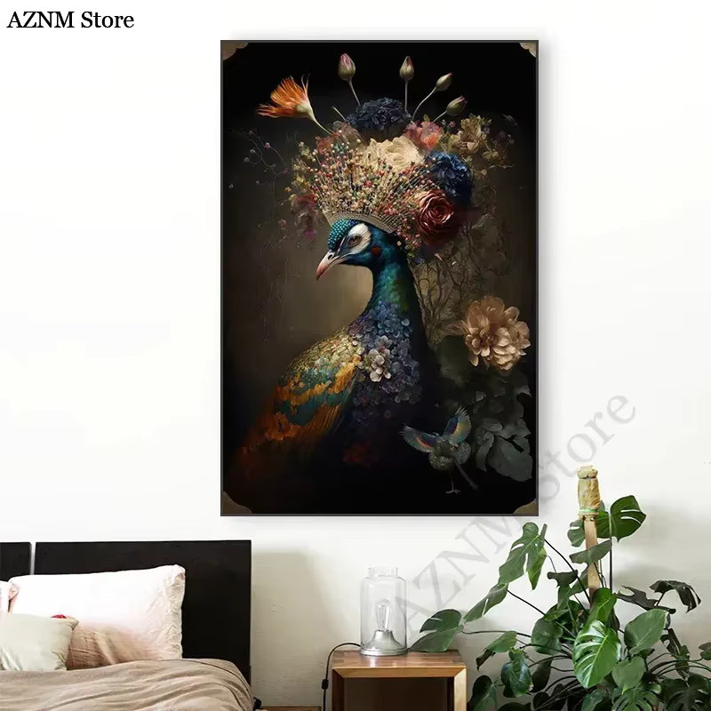 Potdemiel Vintage Leinwandmalerei mit Vögeln und Blumen im Dschungel-Design, Mehrfarbig - Bild 2