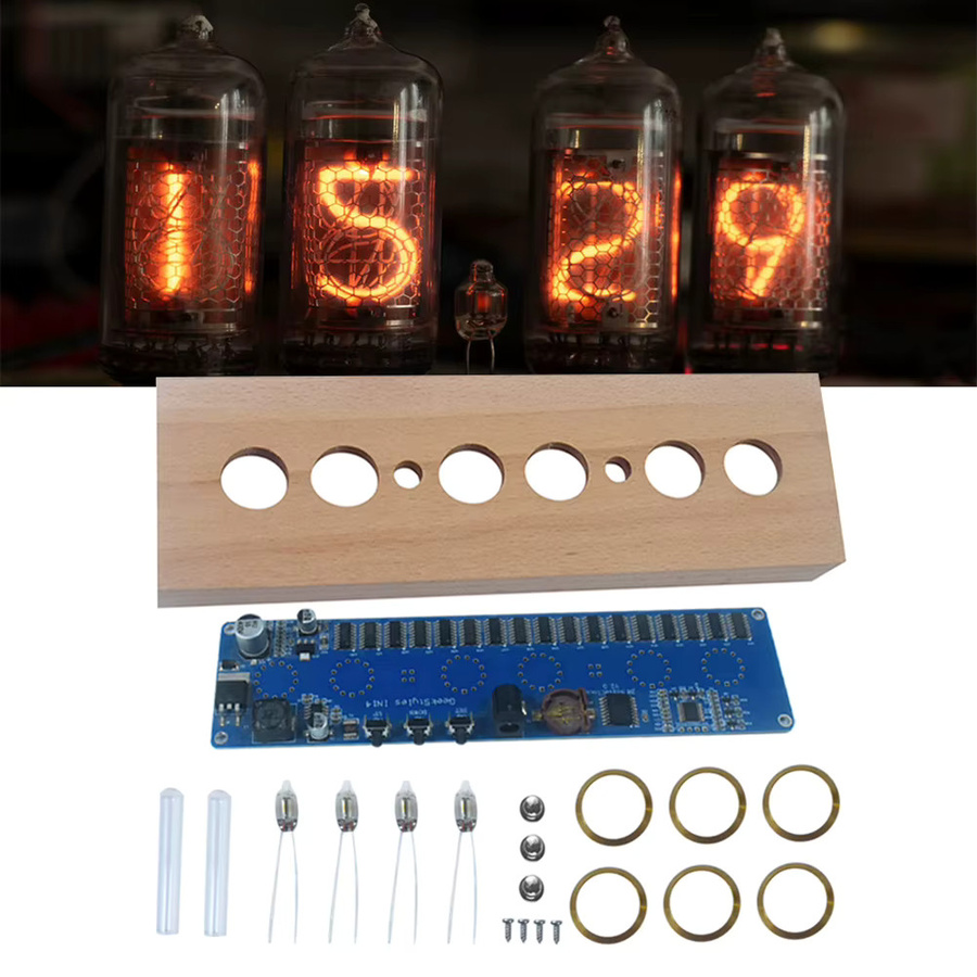 In14 Glow Tube Clock Montage Kit DIY Nixie Tube Digital LED Uhr mit Holzgehäuse im Industrial Design - Bild 3