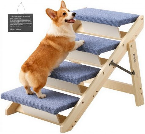 VEVOR Hundetreppe aus Kiefernholz, 4-stufige klappbare Haustiertreppe für Hunde und Katzen, Weiß Matt, B/T/H: 63 x 47 x 49 cm - Bild 1