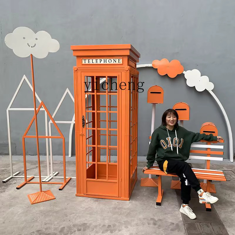 ZK Iron Art Shop Retro Telefonzelle als bodenstehendes Metall-Ornament für Außenbereich und Wohnzimmer - Bild 3