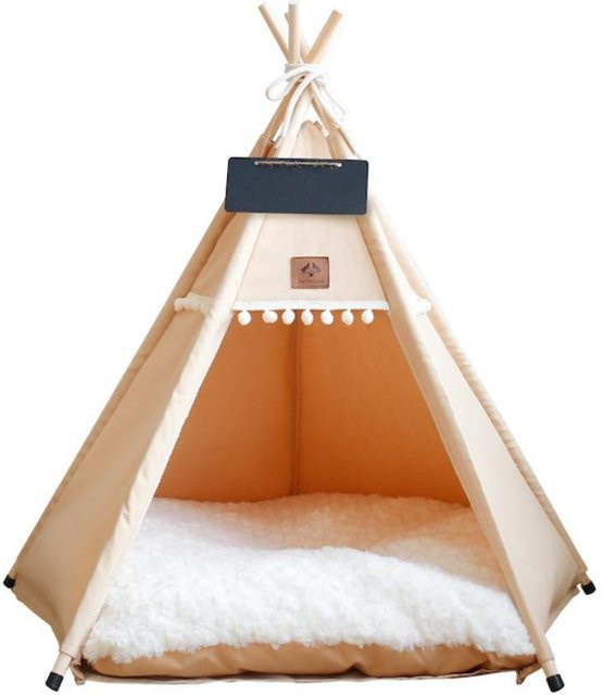 Waschbares Katzen-Tipi-Zelt von shenzhennalan mit dickem Kissen in Khaki im Boho-Stil - Bild 1