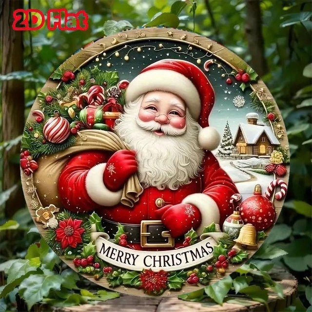 Rundes Metallschild CIFBUY Merry Christmas mit Schneemann in Multicolor zum Aufhängen, Durchmesser: 20 cm - Bild 1