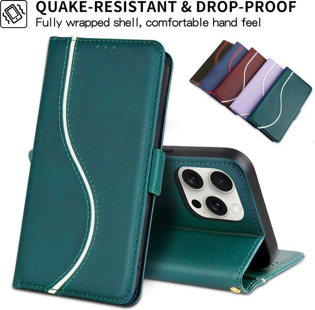 HKNR Leder Telefon Brieftasche als Flip-Cover für iPhone mit Kartenfach und Standfunktion in Blau - Bild 1