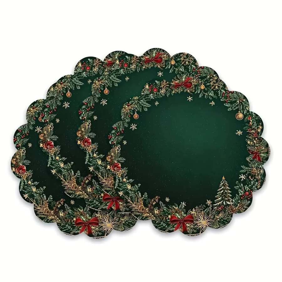 VIKAMA Rutschfeste Tischsets mit Weihnachtsmotiv in Grün für Weihnachtsdekoration und Partys - Bild 2