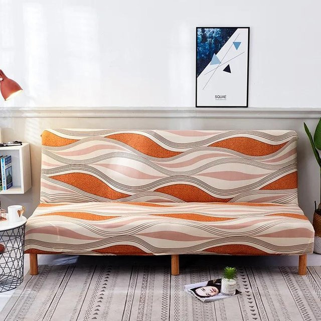 Qiqifisch Stretch Sofabezug für 3-Sitzer Schlafsofa ohne Armlehnen, Universal Couchbezug in Orange, Breite: 190-210 cm - Bild 1