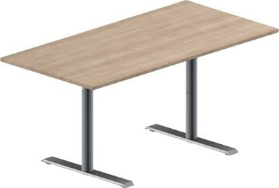 Schäfer Shop Genius Konferenztisch MODENA FLEX, Rechteck, T-Fuß Rundrohr, Eiche-Dekor/weißaluminium, B: 160 cm, T: 80 cm, H: 65-85 cm - Bild 1