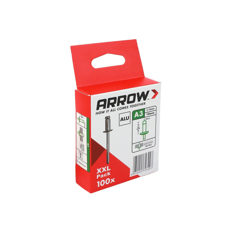 Arrow Blindniete RA aus Aluminium, Farbe Silber/Grau, Durchmesser: 3 mm, Länge: 10 mm, 100 Stück - Bild 2