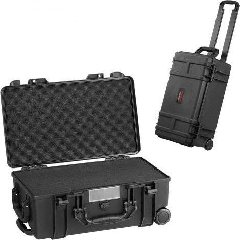 VEVOR Wetterfester Hartschalenkoffer mit vorgeschnittenem Schaumstoff, IP67 wasserdichtes Gehäuse mit Rollen und einziehbarem Griff, Schwarz, B/T/H: 55 x 34 x 24 cm - Bild 1