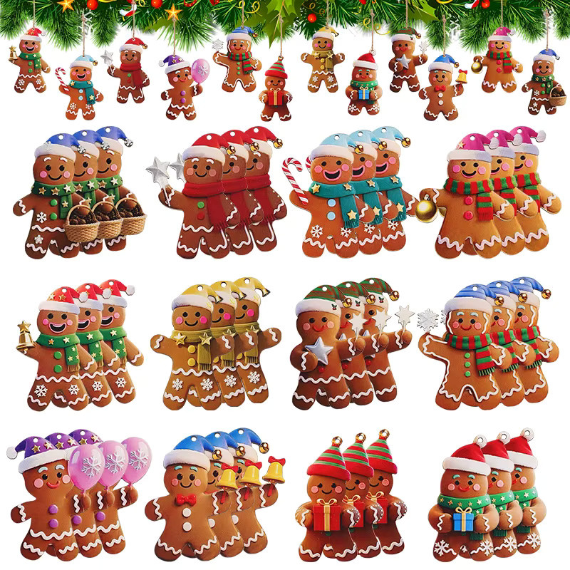 ZQNYCY Weihnachts Lebkuchen Mann Holz Anhänger Set, bunte Weihnachtsbaum Ornamente für Kinder DIY Dekoration - Bild 6