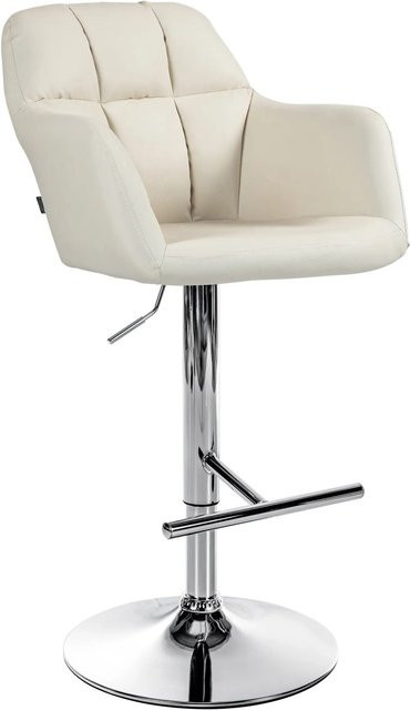 DELUKE Barhocker TUBEL in Creme mit Kunstleder und Silber, höhenverstellbarer Barstuhl mit Lehne und 360 Grad Drehbarkeit, B/T/H: 57 x 59 x 97 cm - Bild 1