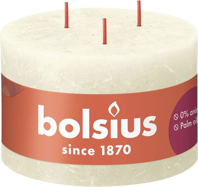 Bolsius Rustik 3-Docht-Kerze Shine in Beige und Weiß, Weiche Perle, Höhe: 140 mm, Breite: 90 mm - Bild 1