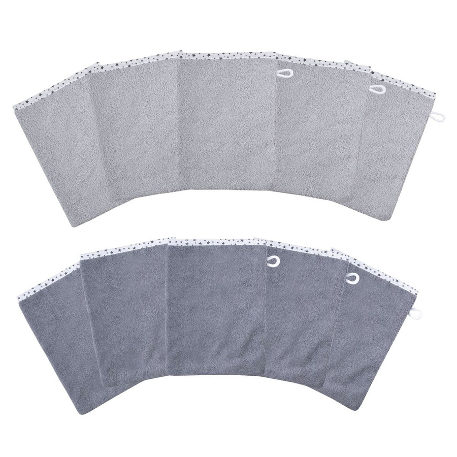 Wörner Waschhandschuhe aus Baumwolle, 10er Pack, Grau mit Sternen-Design - Bild 1