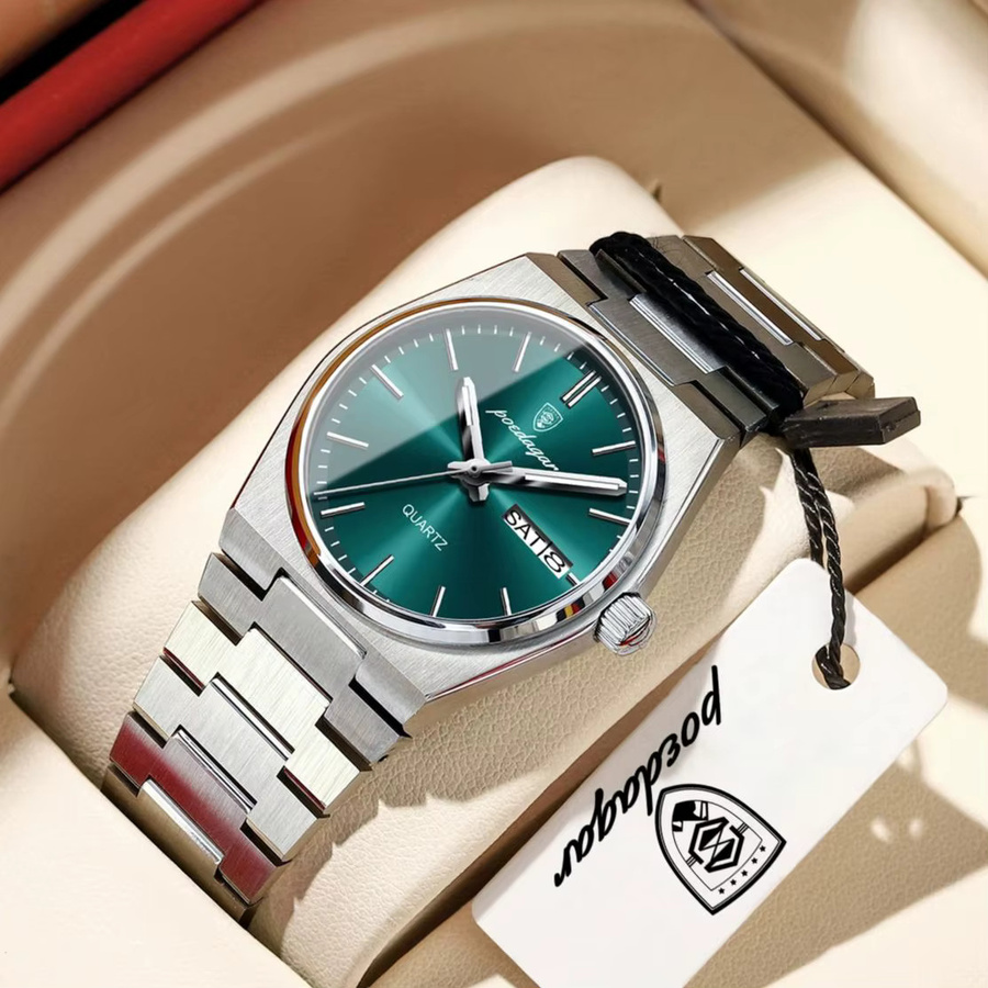 POEDAGAR Armbanduhr Edelstahl, Quarz, Silber, Damen, Datum, Wochentag - Bild 2