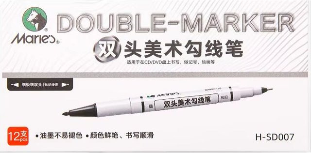 Marie's Doppelköpfige Permanentmarker Set, 12 Stück, Mehrfarbig, Schnelltrocknende Fineliner für Papier, Stahl, Glas und Stoff - Bild 1