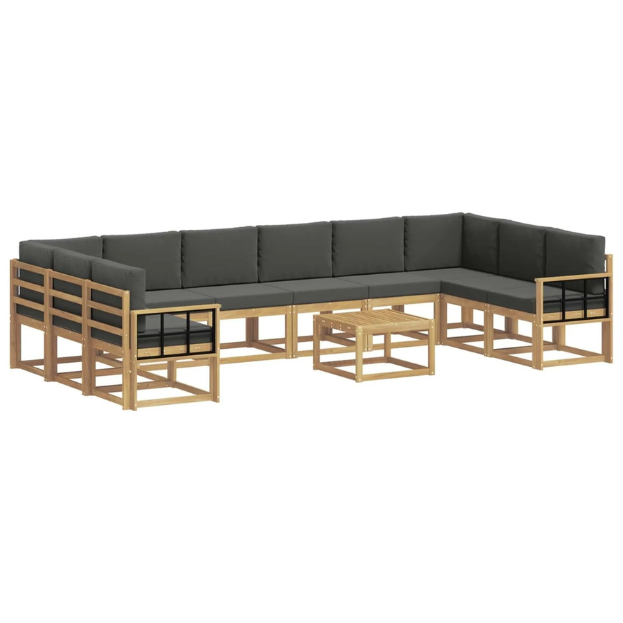 vidaXL Outdoor-Sofagarnitur in L-Form aus Akazienholz mit 11 Kissen in Anthrazit und Weiß - Bild 2