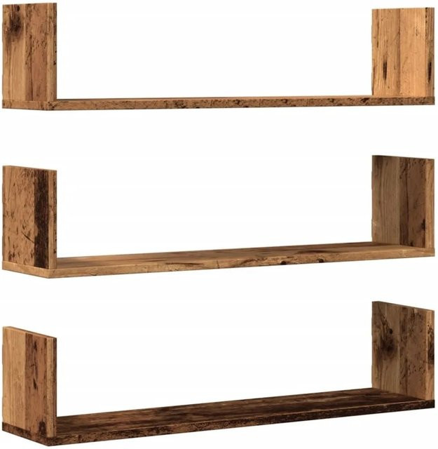 vidaXL Wandregale 3er Set in Altholz-Optik, braun, B/H/T: 80 x 18 x 18 cm - Bild 1