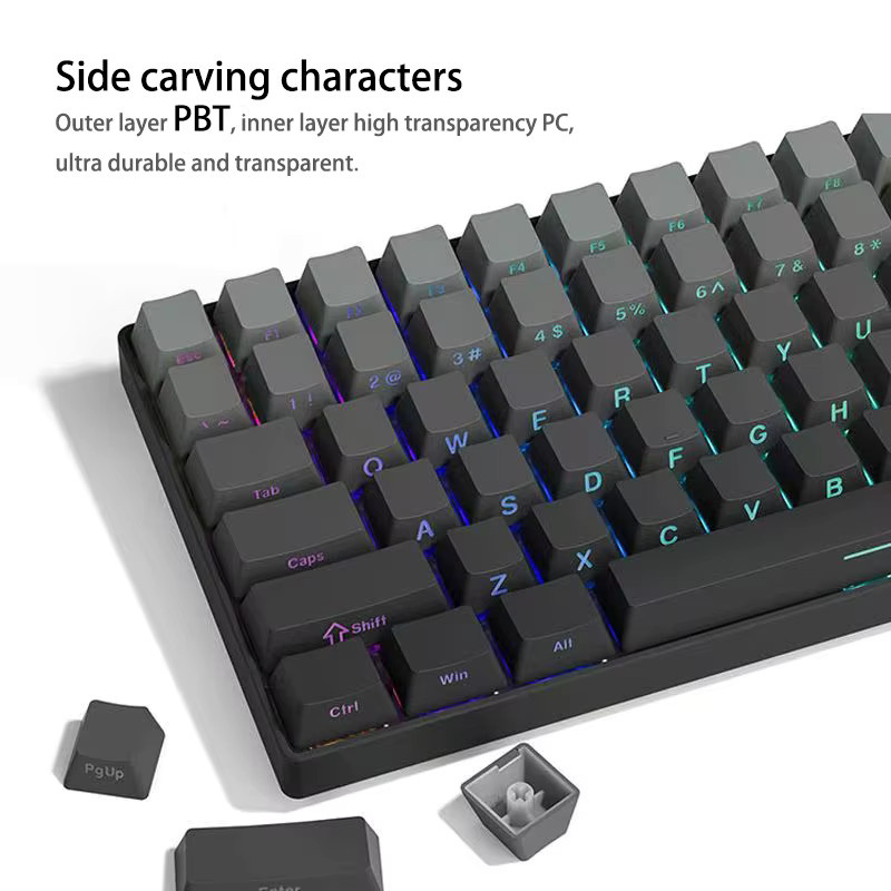 Outemu Tastenkappen für mechanische Tastaturen aus PBT-Material mit 133 Tasten im OEM-Profil, grauer Farbverlauf mit seitlicher Gravur für Gaming-DIY - Bild 5