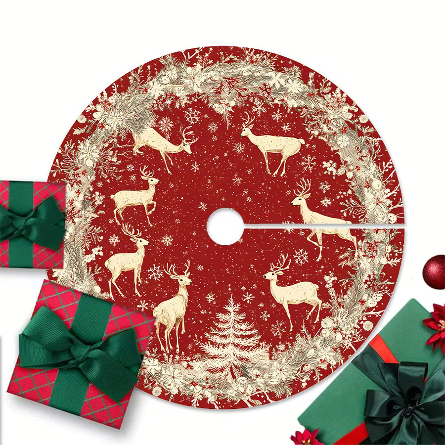 VIKAMA Weihnachtsbaum Rock mit Elch- und Schneeflocken-Motiv in Rot für deine Winter- und Weihnachtsdekoration - Bild 3