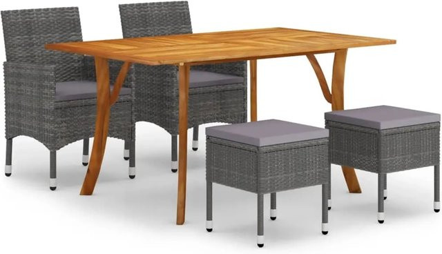 vidaXL 5-tlg Garten-Essgruppe aus Akazien-Massivholz in Grau mit Tisch und Stühlen - Bild 1