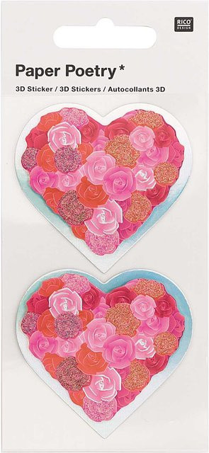 Rico Design Paper Poetry 3D-Sticker Herzen mit Rosen in Rot, 2 Stück - Bild 1