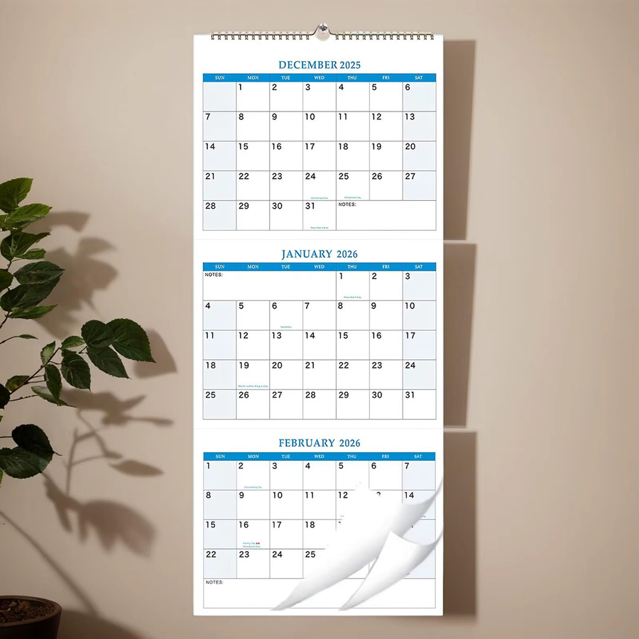 Wandkalender 2026 mit vertikalem 3-Monats-Display für deine Tagesplanung und monatliche Organisation in Weiß - Bild 3