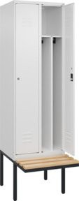 C+P Spind Classic PLUS Garderobenschrank mit Sitzbank, 2 Abteile, B/T/H: 212 x 60 x 81,5 cm, Farbe: Anthrazit/Grau, mit Zylinderschloss und 4 Garderobenhaken - Bild 1