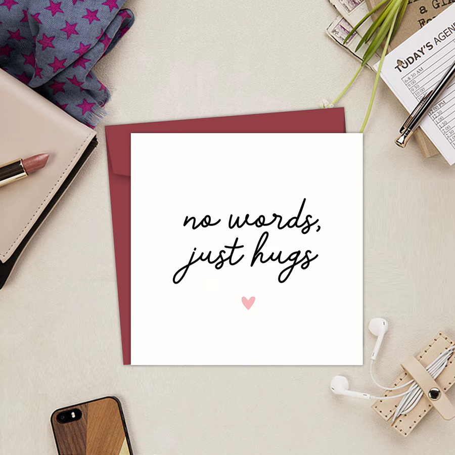 Motivationskarte Keine Worte nur Umarmungen in Weiß für Freunde und Sympathie-Geschenke - Bild 2