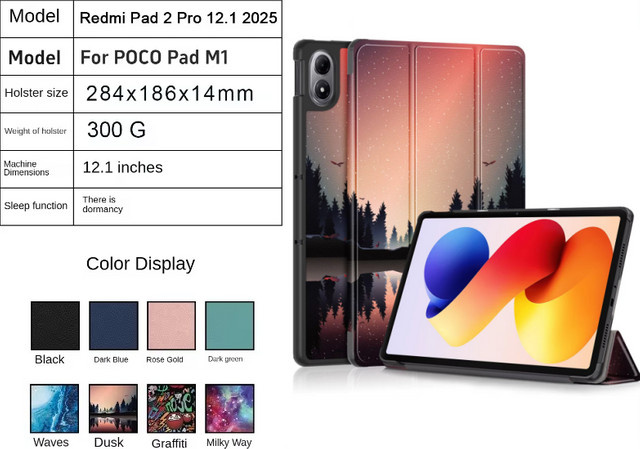 Xiaomi Schutzhülle aus Leder für Redmi Pad 2 Pro und POCO Pad M1, 12,1 Zoll, Blau, magnetische Abdeckung mit Auto-Sleep-Funktion - Bild 1