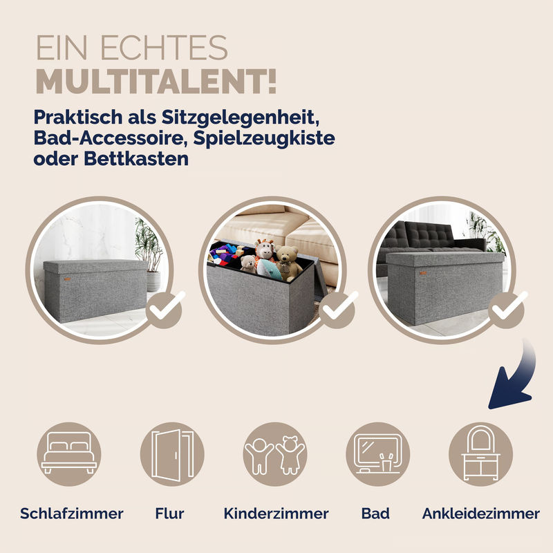 Casaria Sitzbank Grau aus MDF faltbar B/T/H: 80 x 40 x 40 cm - Bild 5