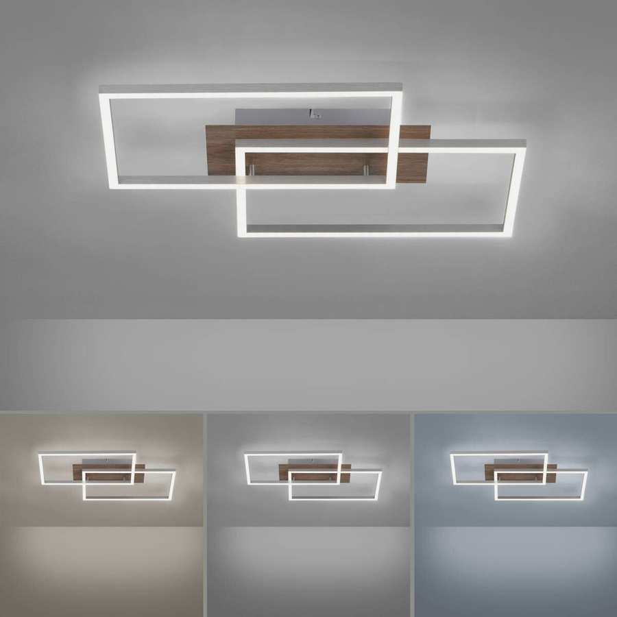 Just Light LED-Deckenleuchte Iven in Stahlfarben und Eichenoptik, dimmbar mit Fernbedienung, B/H/T: 42 x 7 x 50 cm - Bild 2