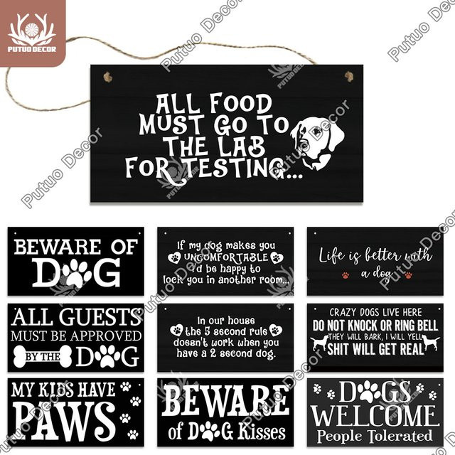 Putuo Dekor Hund Zeichen Plakette aus Holz in Schwarz für die Dekoration der Hundehütte - Bild 1