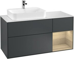 V&B Waschtischunterschrank Finion mit Wandbeleuchtung, Breite: 120 cm, Farbe: Mattblau lackiert - Bild 1