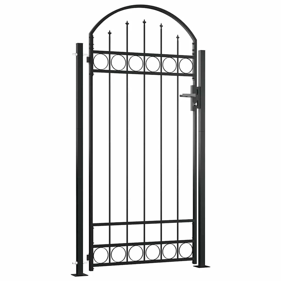 vidaXL Zauntor mit gewölbter Spitze und 2 Pfosten aus pulverbeschichtetem Stahl, Schwarz, B: 105 cm, H: 204 cm - Bild 2