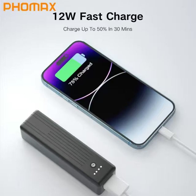 PHOMAX Reise-Powerbank 5000mAh Tragbares Ladegerät mit 12W und LED-Anzeige für Mobiltelefon und Laptop in Schwarz oder Weiß - Bild 1
