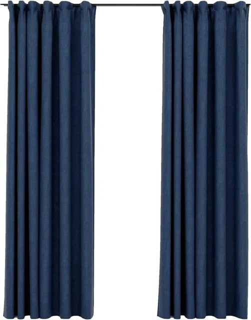 vidaXL Verdunkelungsvorhänge in Leinenoptik mit Haken, 2 Stück, Blau, B: 140 cm, H: 225 cm - Bild 1