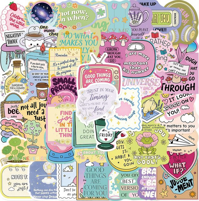 50 Stück PickJoy Motivationssticker mit positiven Affirmationen in Mehrfarben für Tagebuch, Laptop und Dekoration - Bild 1