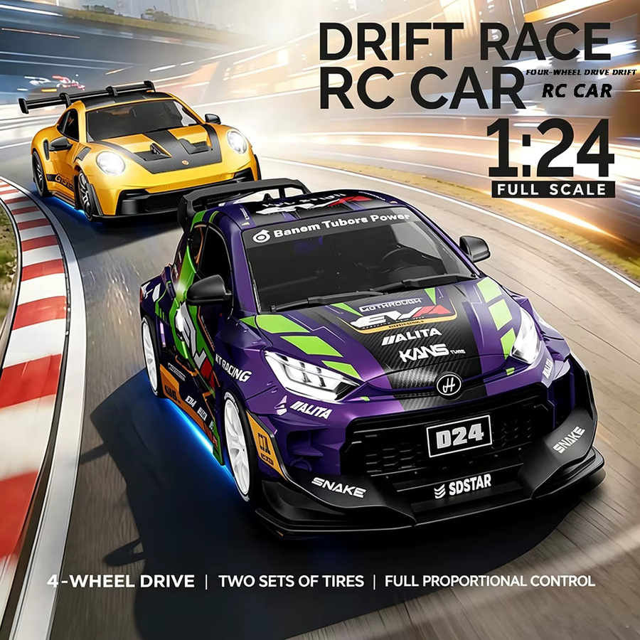 JIKEFUN D24 RC Drift-Auto, ferngesteuert, 1:24, mit Gyroskop, Allradantrieb, mit LED-Lichtern - Bild 2