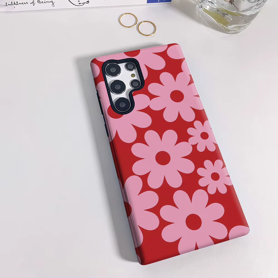 Stoßfeste doppellagige Handyhülle mit rosa Blumenblock-Design für Samsung Galaxy S25 Ultra, S24 und S23 Ultra Plus - Bild 2
