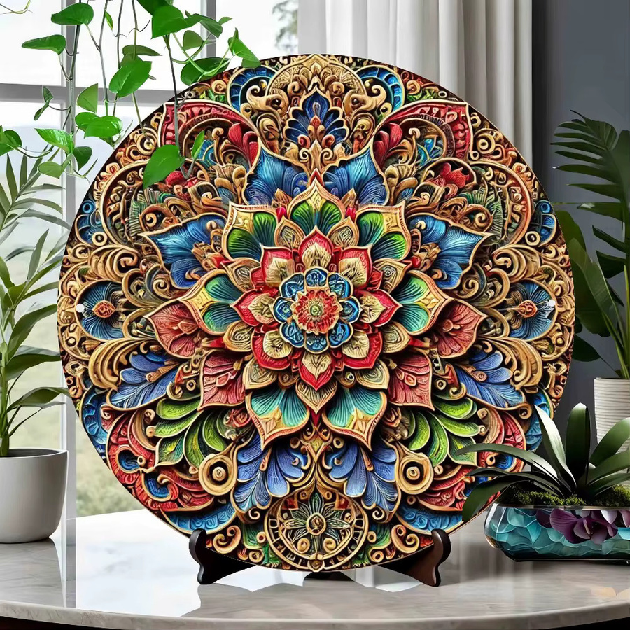 Hello Young Runde Mandala Wandkunst aus Aluminium in Multicolor, Florales 2D-Metallplakat für Wohnzimmer und Schlafzimmer - Bild 3