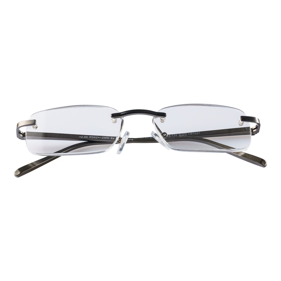 Lesebrille, randlos, rechteckig, Metall, grau, silber, Unisex - Bild 2