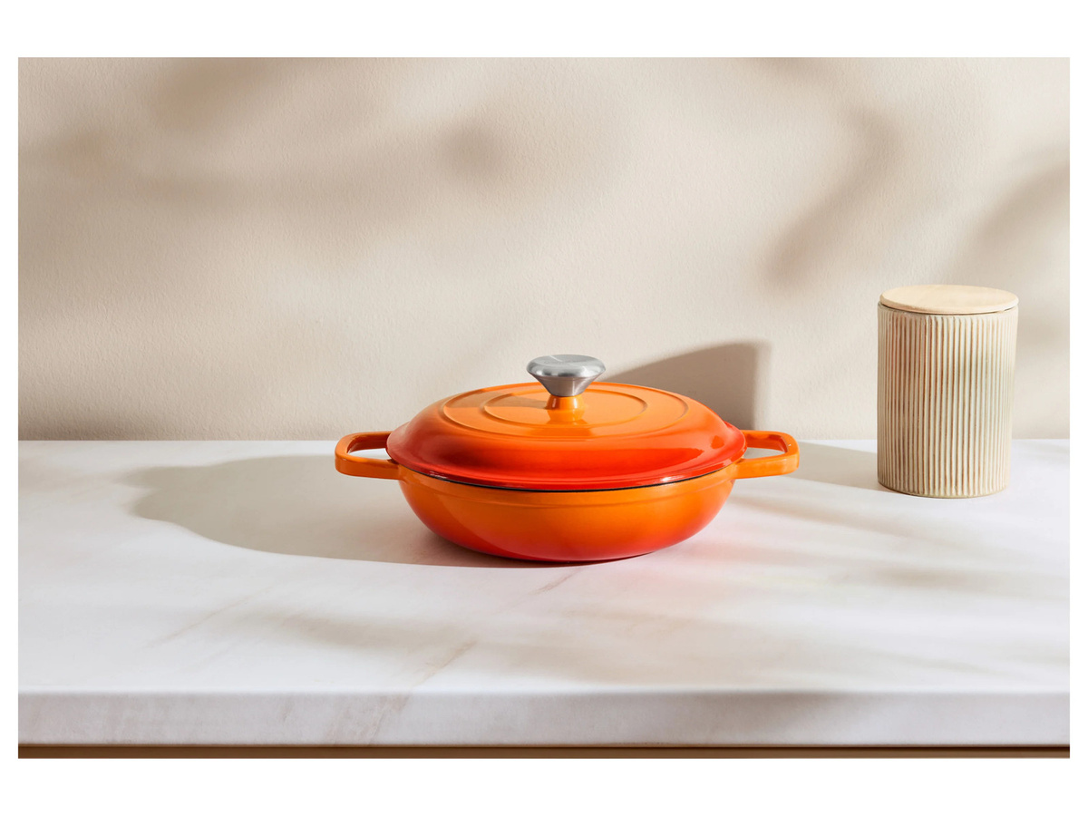 SILVERCREST Premium-Gusseisenservierpfanne aus emailliertem Gusseisen, Orange, Ø 25 cm - Bild 2