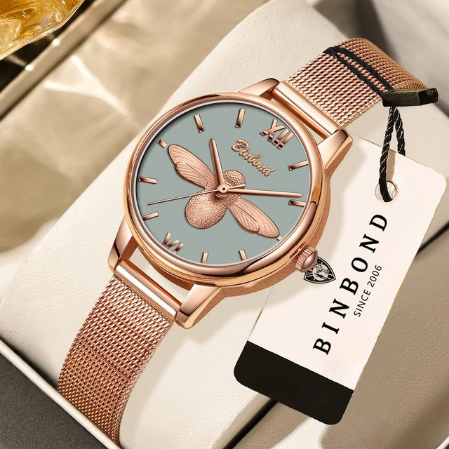 BINBOND Armbanduhr Quarz, Roségold, Milanaise, Grau, Damen - Bild 1