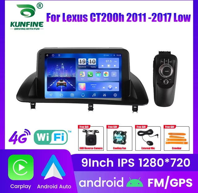 KUNFINE Android Autoradio für Lexus CT200h 2011-2017 mit GPS, Carplay und Android Auto, 2Din Octa-Core Stereoanlage mit IPS-Bildschirm, Schwarz - Bild 1