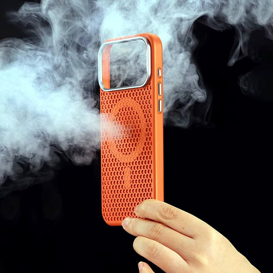 FUCHU 3D-Waben-Kühl-Magnet-Handyhülle mit MagSafe und Aluminiumlegierungs-Objektivrahmen für iPhone 17 16 15 14 13 12 Pro Max, Farbe: Silber - Bild 2