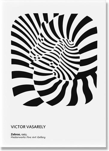 LIFENG Art Museum Victor Vasarely Ausstellungs-Kunstdruck Illusion, abstrakte geometrische Wanddekoration in Schwarz-Weiß, Breite: 50 cm, Höhe: 80 cm - Bild 1