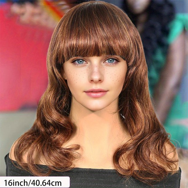 YYONG Braune Bob-Perücke mit Pony, 100 % Echthaar, lockere Körperwelle - Bild 1