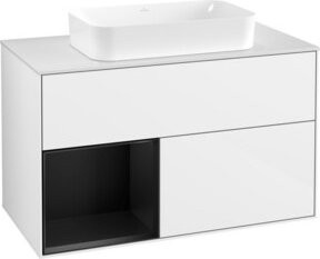 V&B Waschtischunterschrank Finion mit Wandbeleuchtung, Breite: 100 cm, Farbe: Blau und Weiß lackiert - Bild 1