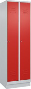 C+P Spind Classic PLUS Garderobenschrank mit Sockel, 2 Abteile, Zylinderschloss und 3 Garderobenhaken, Farbe: Grau/Rot, H x B x T: 195 x 60 x 50 cm - Bild 1