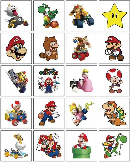 Bandai Super Mario Bros Temporäre Tattoo Aufkleber, 20-teiliges Set - Bild 1